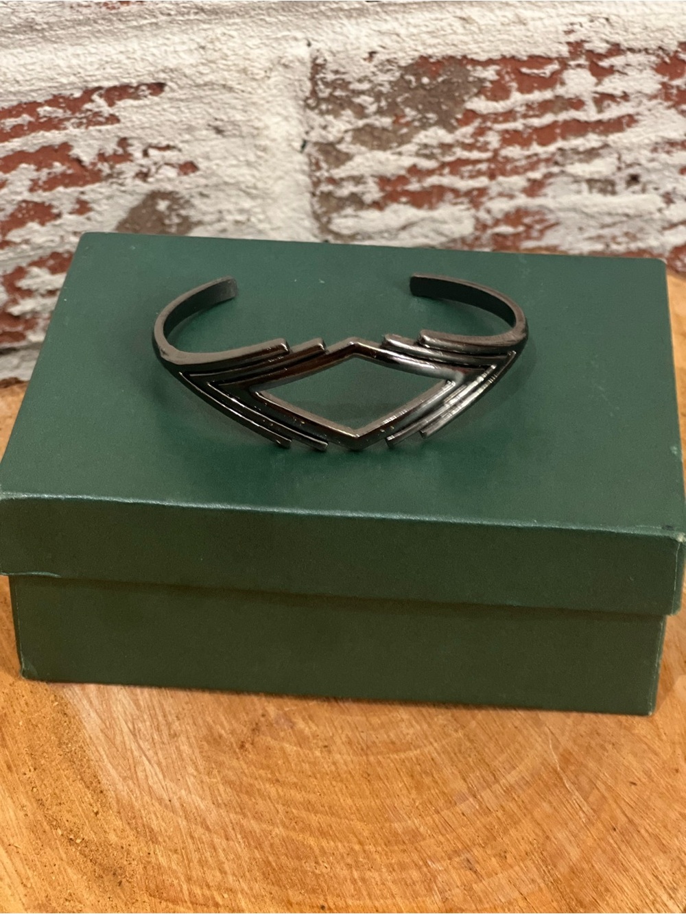 Diamond Cuff Bracelet Gunmetal Black Modernist Art Deco Open Bangle Geometric